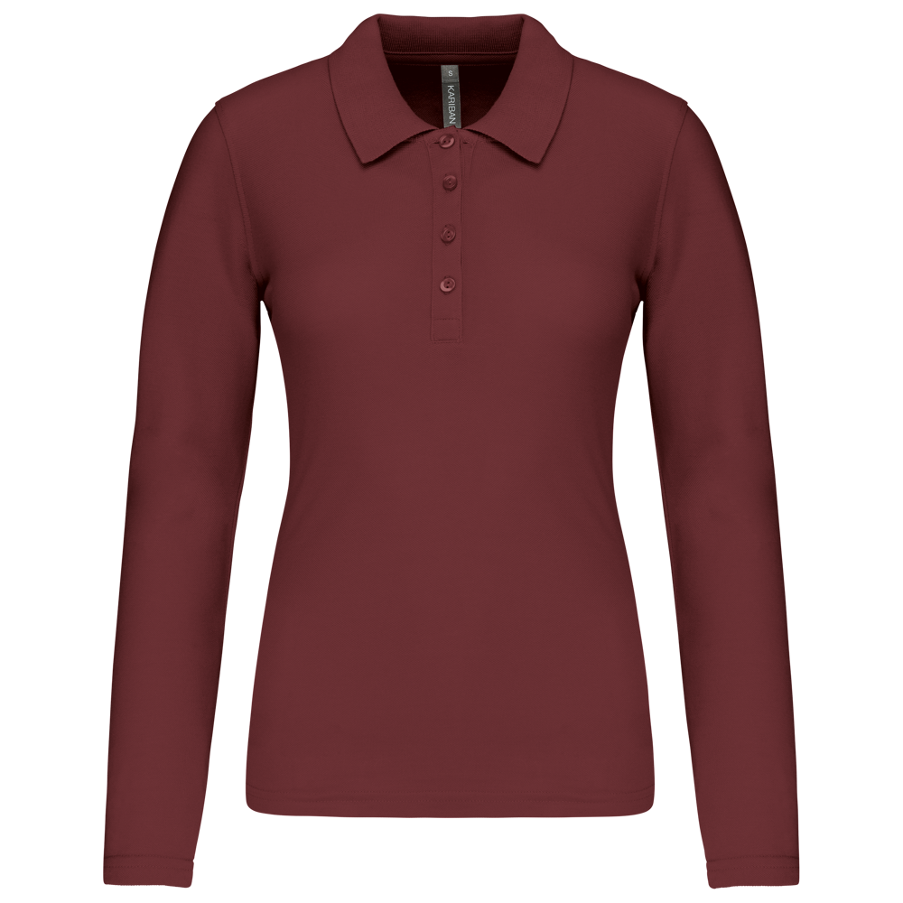 - Damen Langarm-Polohemd. Baumwollpiqué - Wine