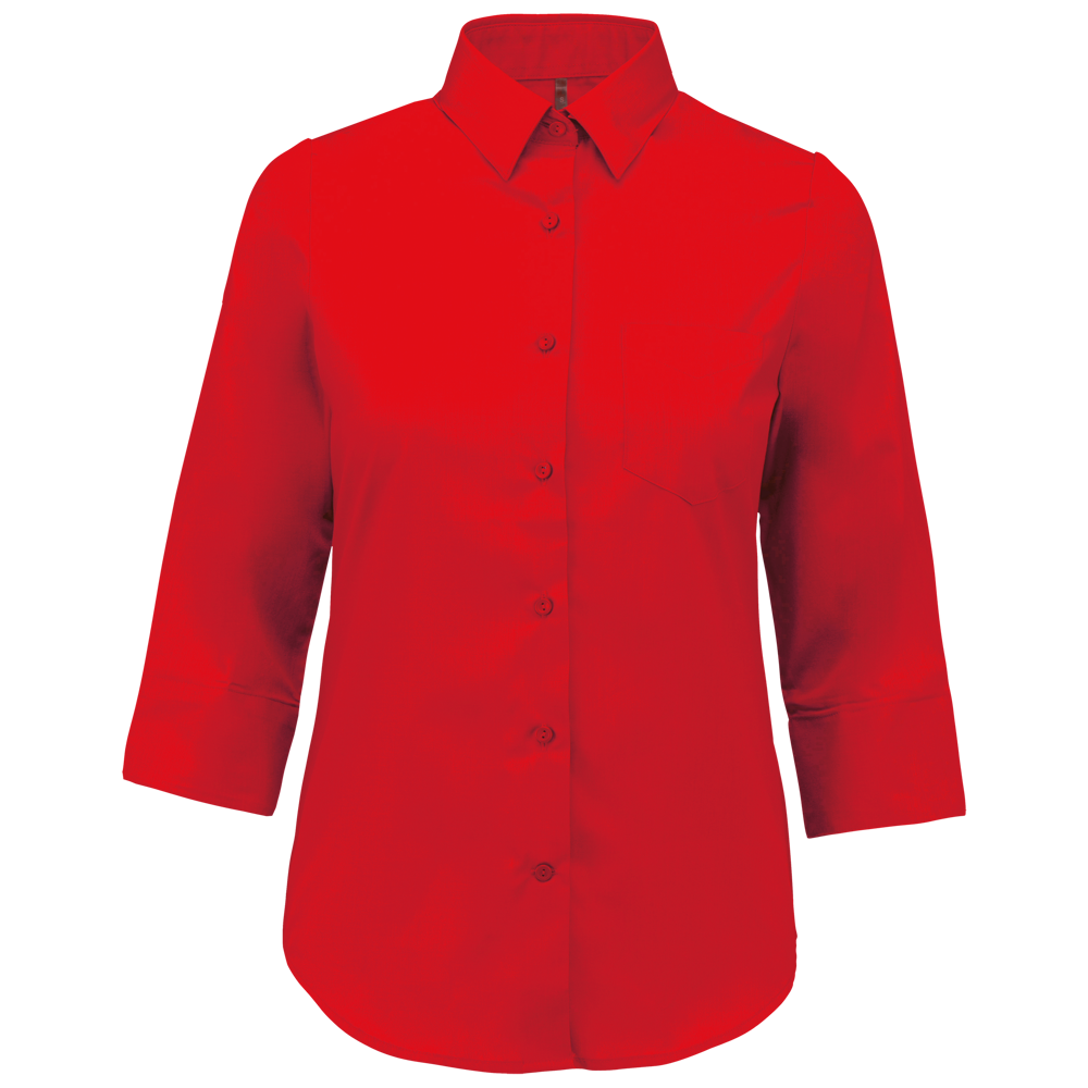 - Popeline Hemd Baumwollpolyester 3/4-Ärmel pflegeleicht für Damen - Classic Red