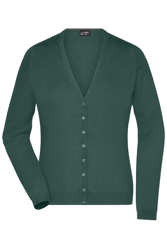 Ladies' V-Neck Cardigan - Forest-green (ca. Pantone 567C)