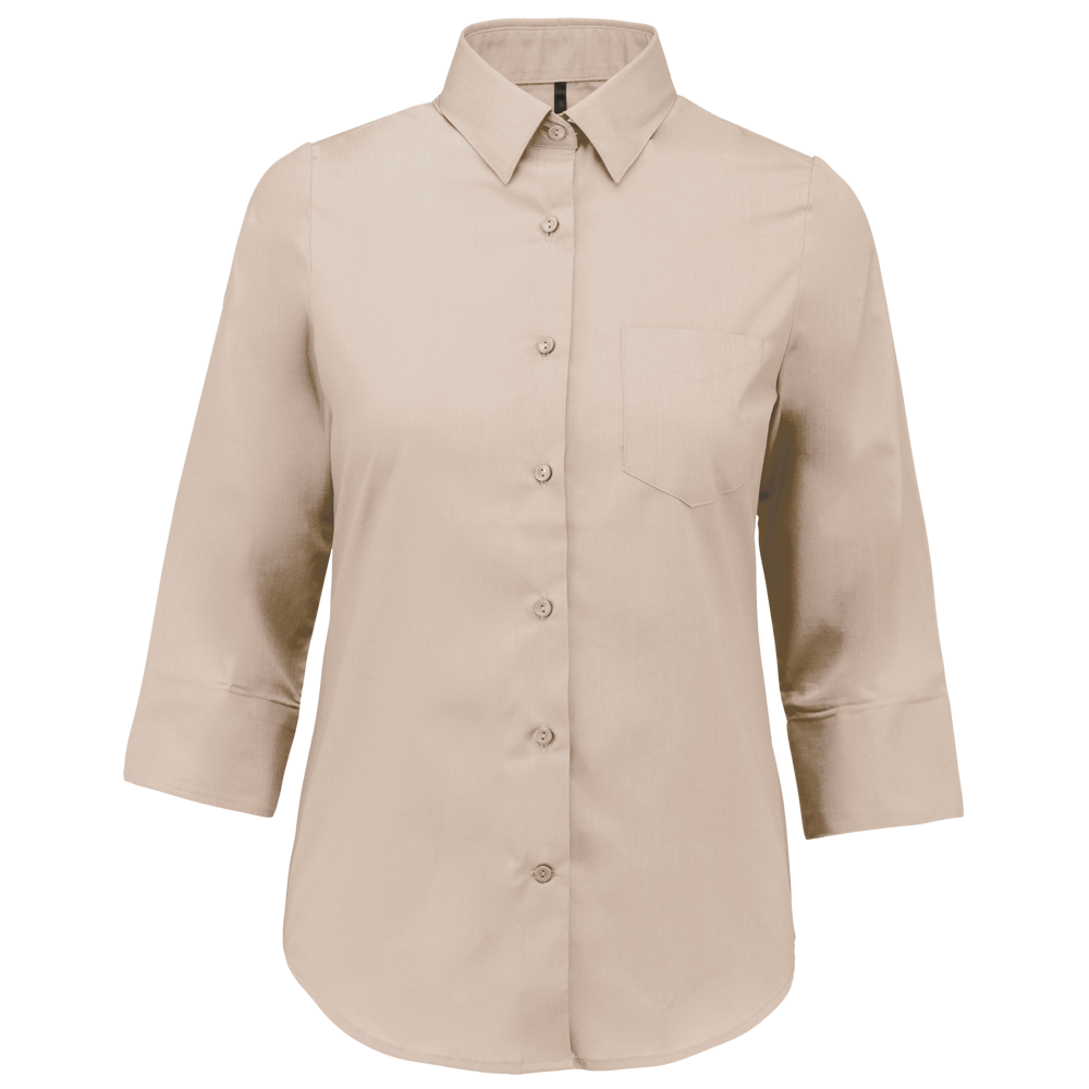 - Popeline Hemd Baumwollpolyester 3/4-Ärmel pflegeleicht für Damen