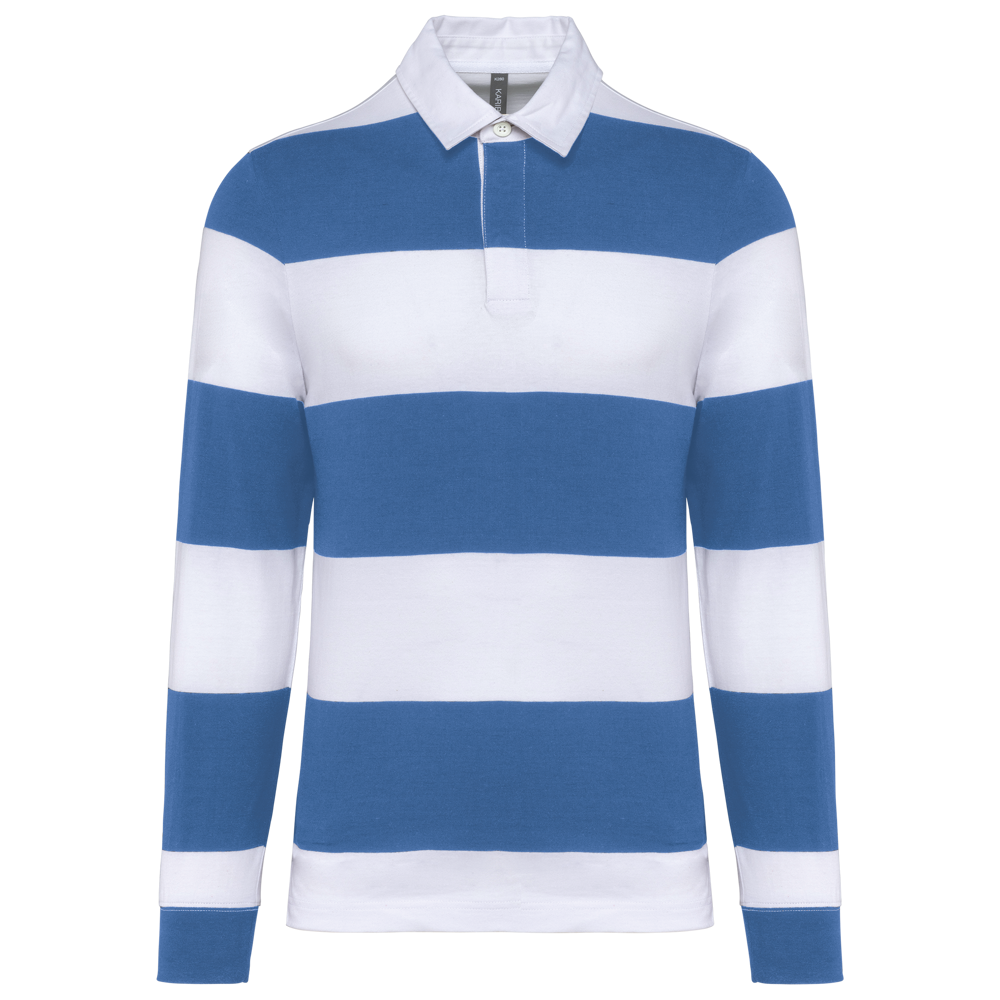 K285 - Gestreiftes Polohemd mit langen Ärmeln, Unisex - Light Royal Blue / White Stripes