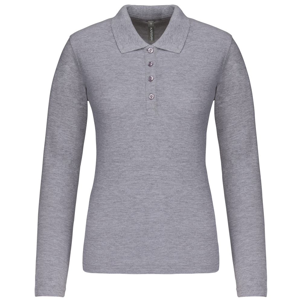 - Damen Langarm-Polohemd. Baumwollpiqué - Oxford Grey