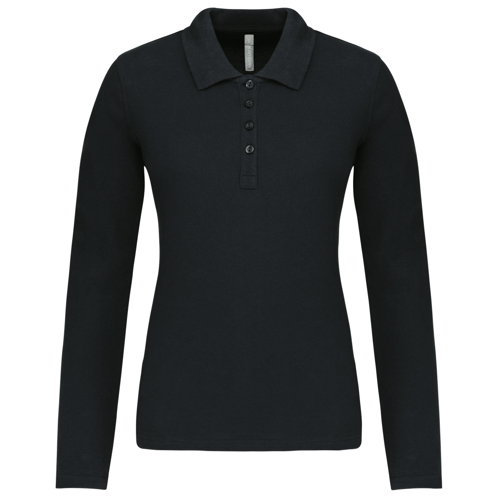 - Damen Langarm-Polohemd. Baumwollpiqué