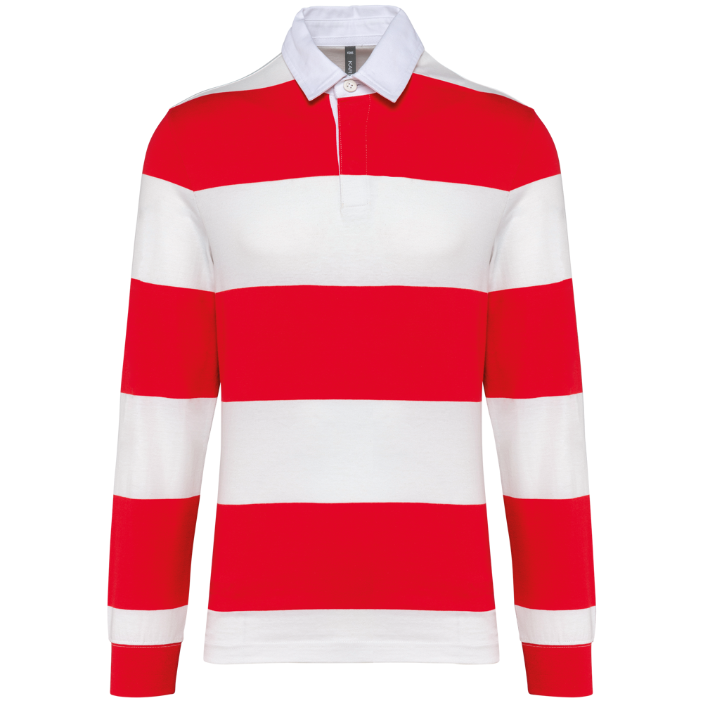 K285 - Gestreiftes Polohemd mit langen Ärmeln, Unisex - Red / White Stripes