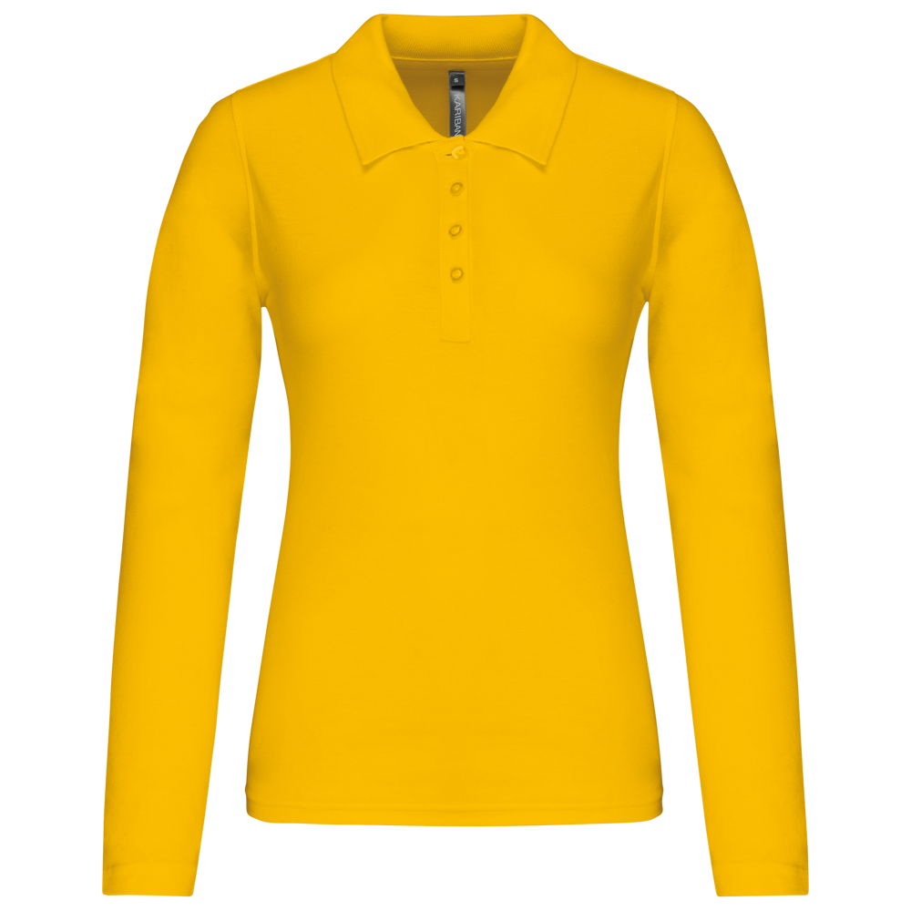 - Damen Langarm-Polohemd. Baumwollpiqué - Yellow