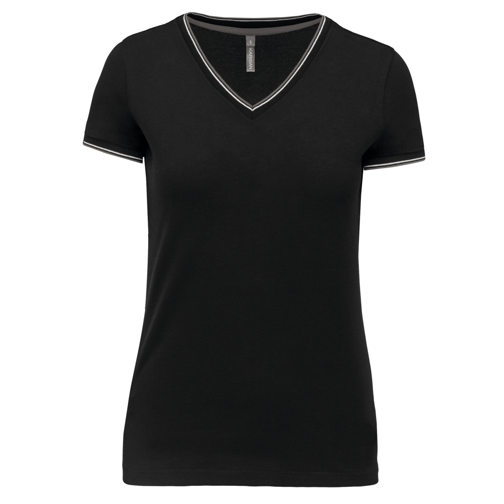 K394 - Damen T-Shirt aus Piqué-Trikot mit V-Ausschnitt