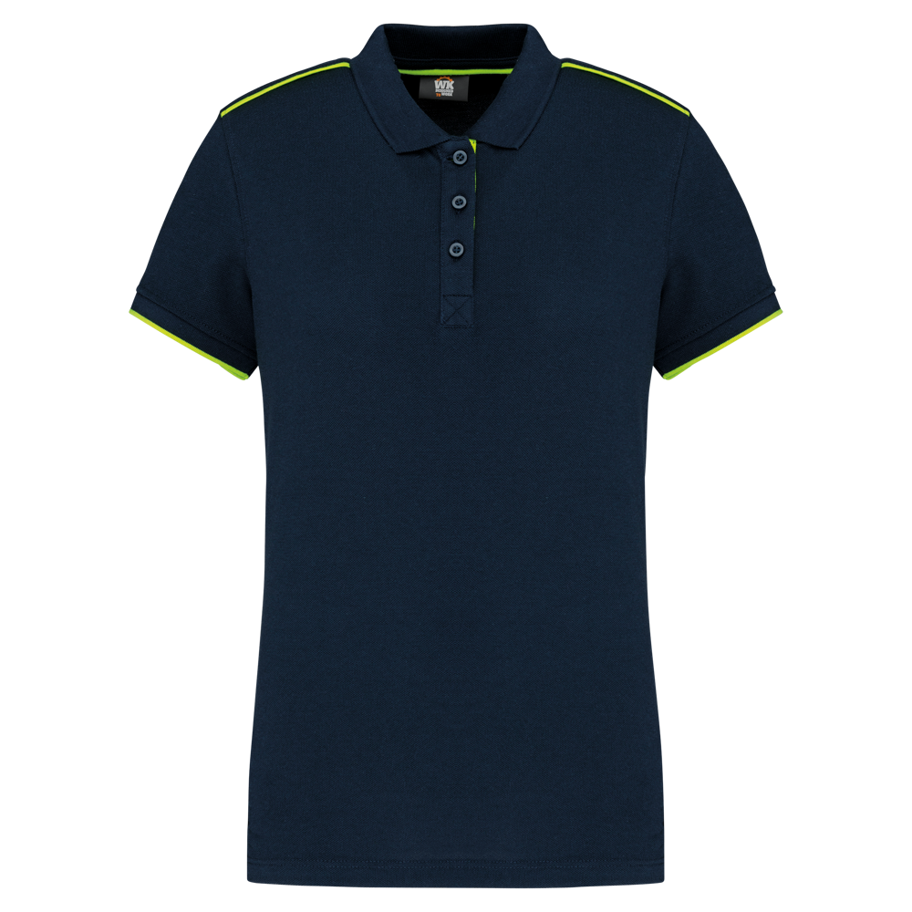 WK271 - Damen-Polohemd Day To Day mit kontrastfarbenen, kurzen Ärmeln - Navy / Fluorescent Yellow