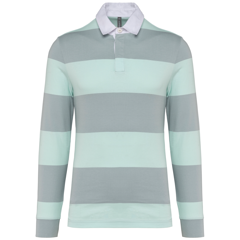 K285 - Gestreiftes Polohemd mit langen Ärmeln, Unisex - Light Grey / Ice Mint Stripes