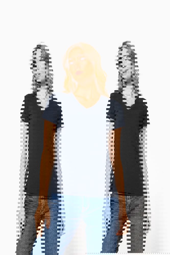 K394 - Damen T-Shirt aus Piqué-Trikot mit V-Ausschnitt