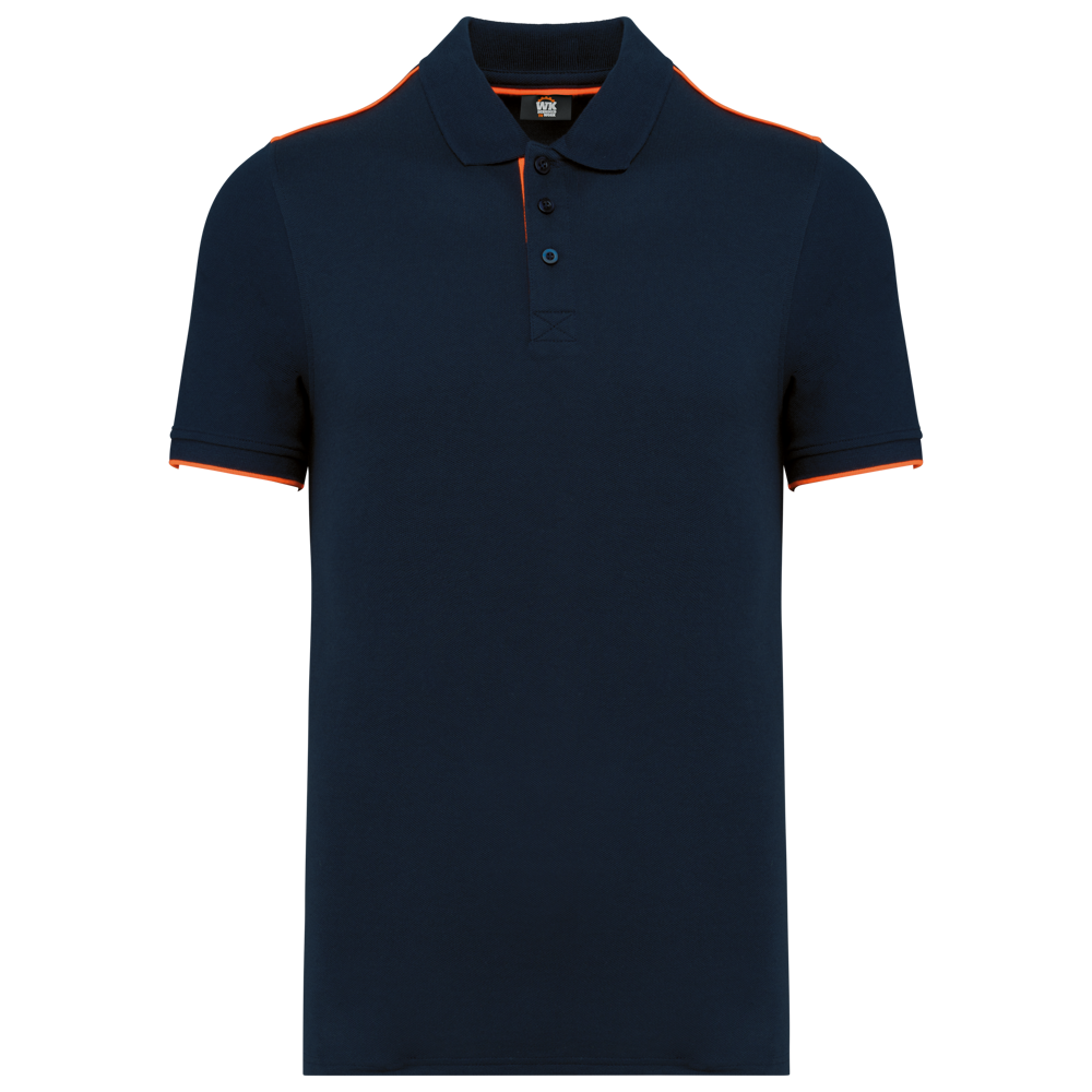 WK270 - Polo Day To Day mit kontrastfarbenen, kurzen Ärmeln - Navy / Fluorescent Orange