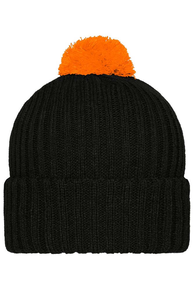 Knitted Cap with Pompon - Black/orange (ca. Pantone blackC
151C)