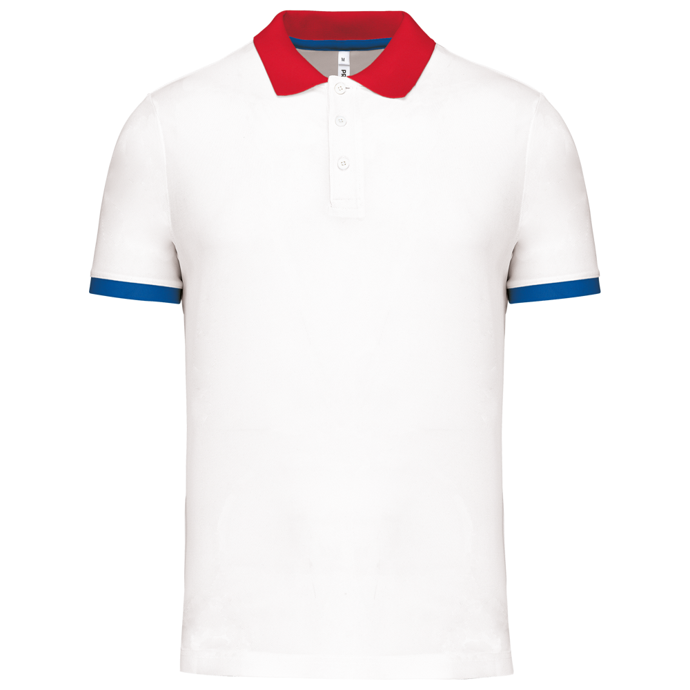 PA489 - Herren Performance Piqué-Polohemd - White / Red / Sporty Royal Blue