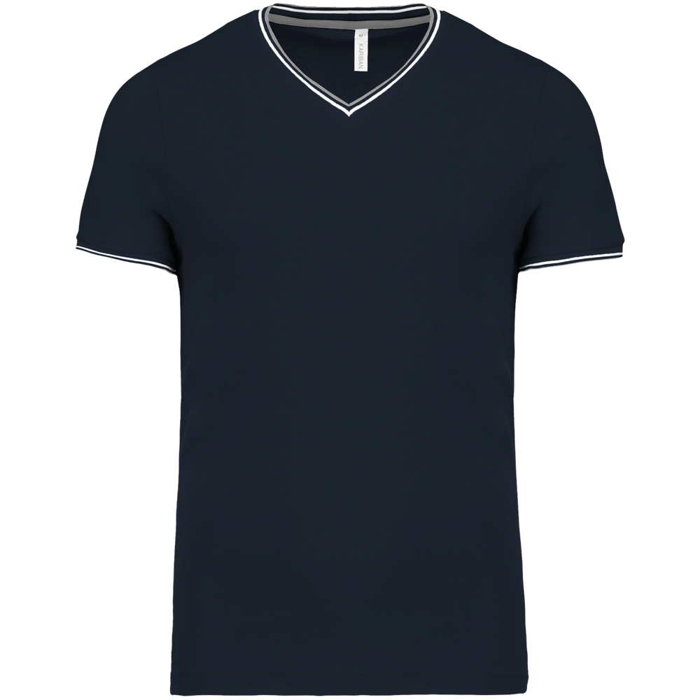 K374 - Herren T-Shirt aus Piqué-Trikot mit V-Ausschnitt - Navy / Light Grey / White