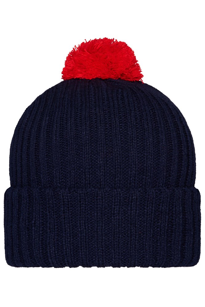Knitted Cap with Pompon - Navy/red (ca. Pantone 296C
200C)