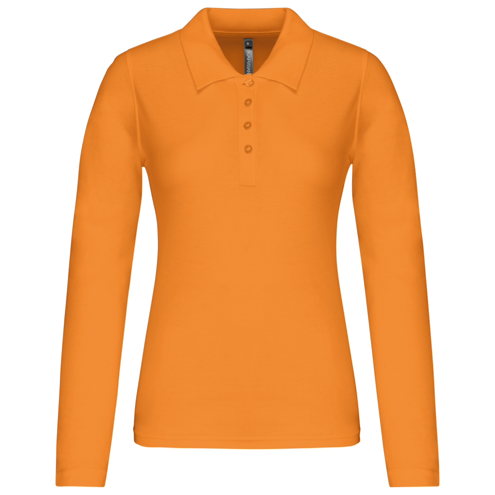 - Damen Langarm-Polohemd. Baumwollpiqué - orange