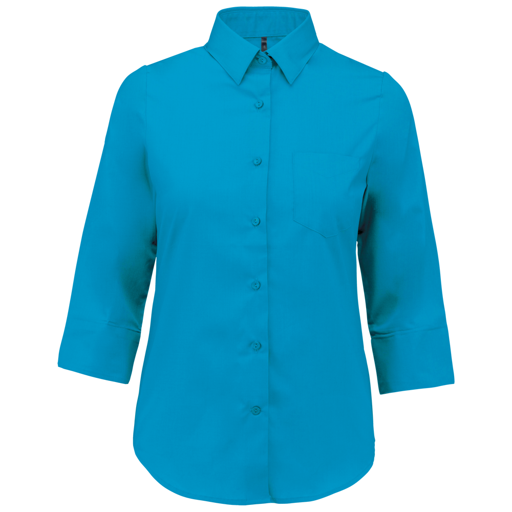 - Popeline Hemd Baumwollpolyester 3/4-Ärmel pflegeleicht für Damen - Bright Turquoise