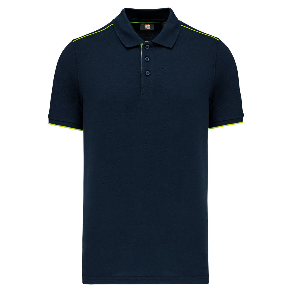 WK270 - Polo Day To Day mit kontrastfarbenen, kurzen Ärmeln - Navy / Fluorescent Yellow