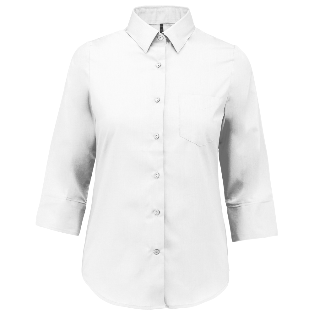 - Popeline Hemd Baumwollpolyester 3/4-Ärmel pflegeleicht für Damen - White