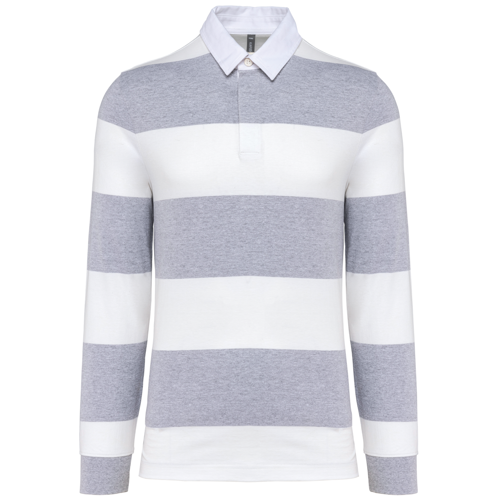 K285 - Gestreiftes Polohemd mit langen Ärmeln, Unisex - Oxford Grey / White Stripes