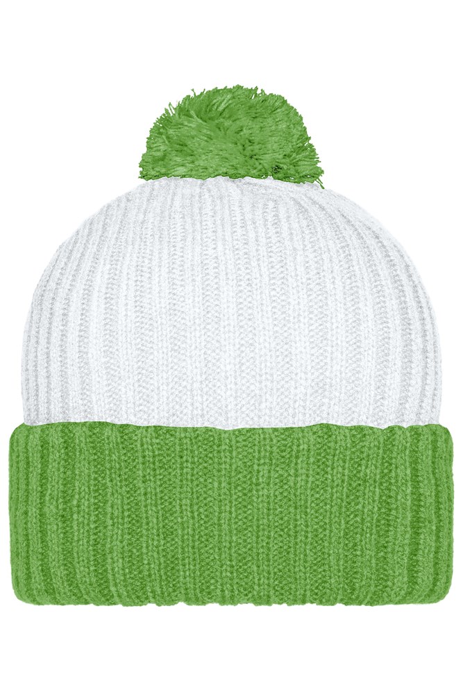 Knitted Cap with Pompon - White/lime-green (ca. Pantone white
360C)