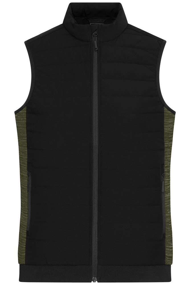Ladies' Padded Hybrid Vest - Black/olive-melange (ca. Pantone blackC
7497C)