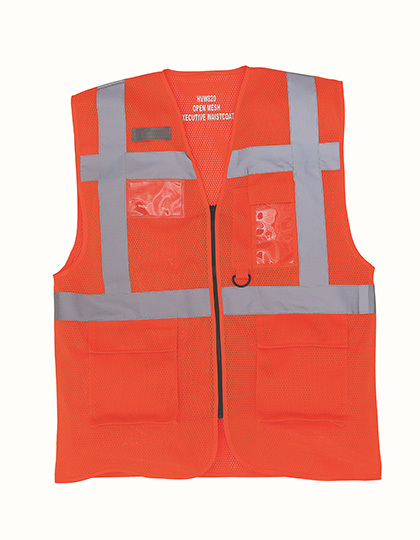 YOKO - Hi-Vis Top Cool Recycled Open Mesh Executive Waistcoat - Hi-Vis Orange