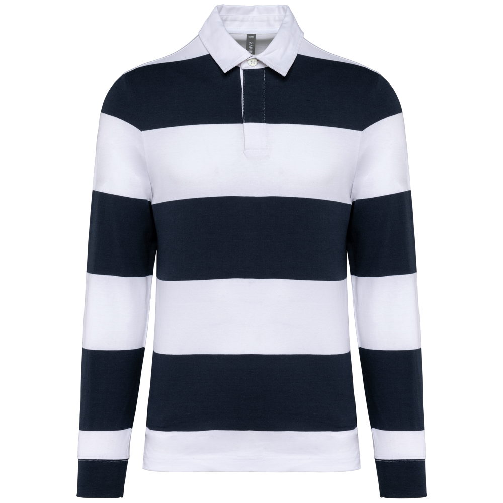 K285 - Gestreiftes Polohemd mit langen Ärmeln, Unisex - Navy / White Stripes