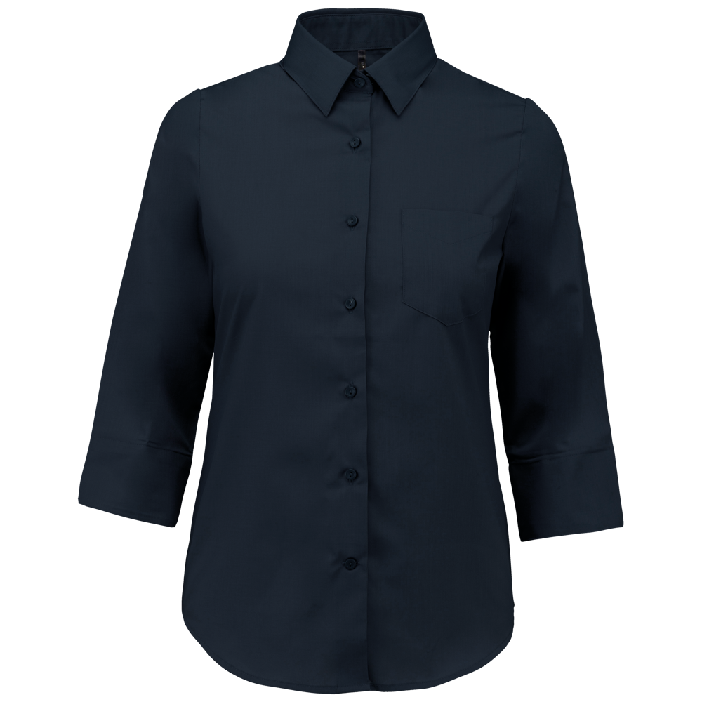 - Popeline Hemd Baumwollpolyester 3/4-Ärmel pflegeleicht für Damen - navy