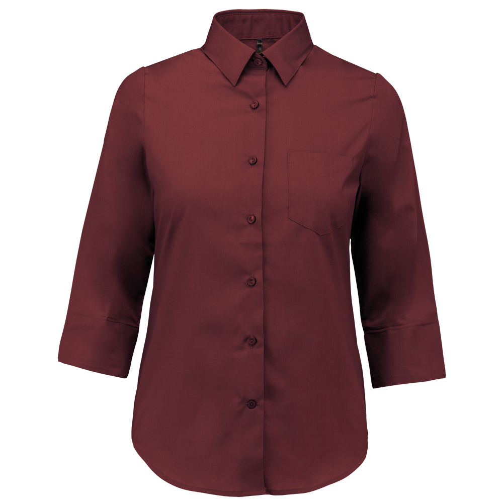 - Popeline Hemd Baumwollpolyester 3/4-Ärmel pflegeleicht für Damen - Wine