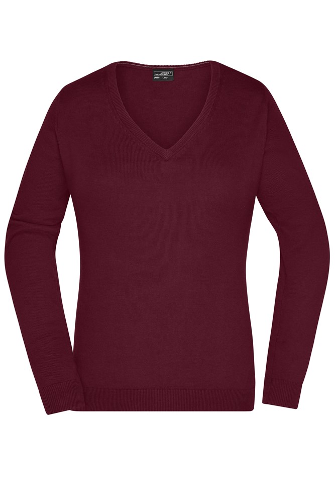 Ladies' V-Neck Pullover - Bordeaux (ca. Pantone 1955C)