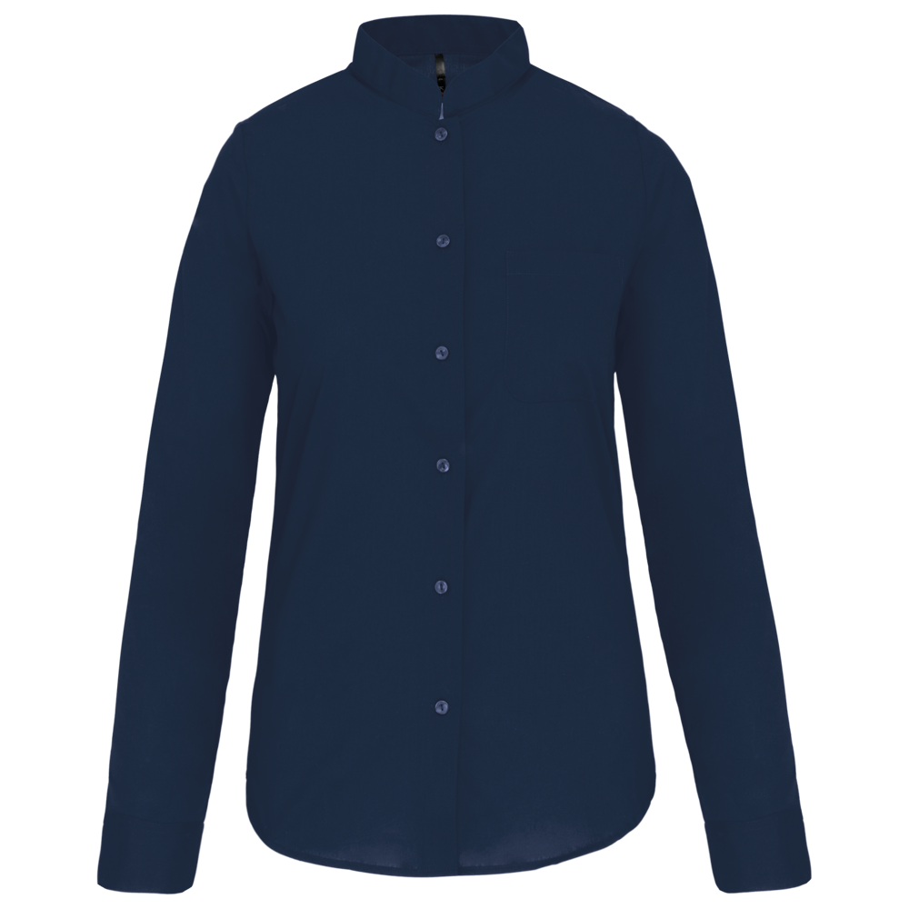 - Damen hemdbluse mao-kragen langarm - navy