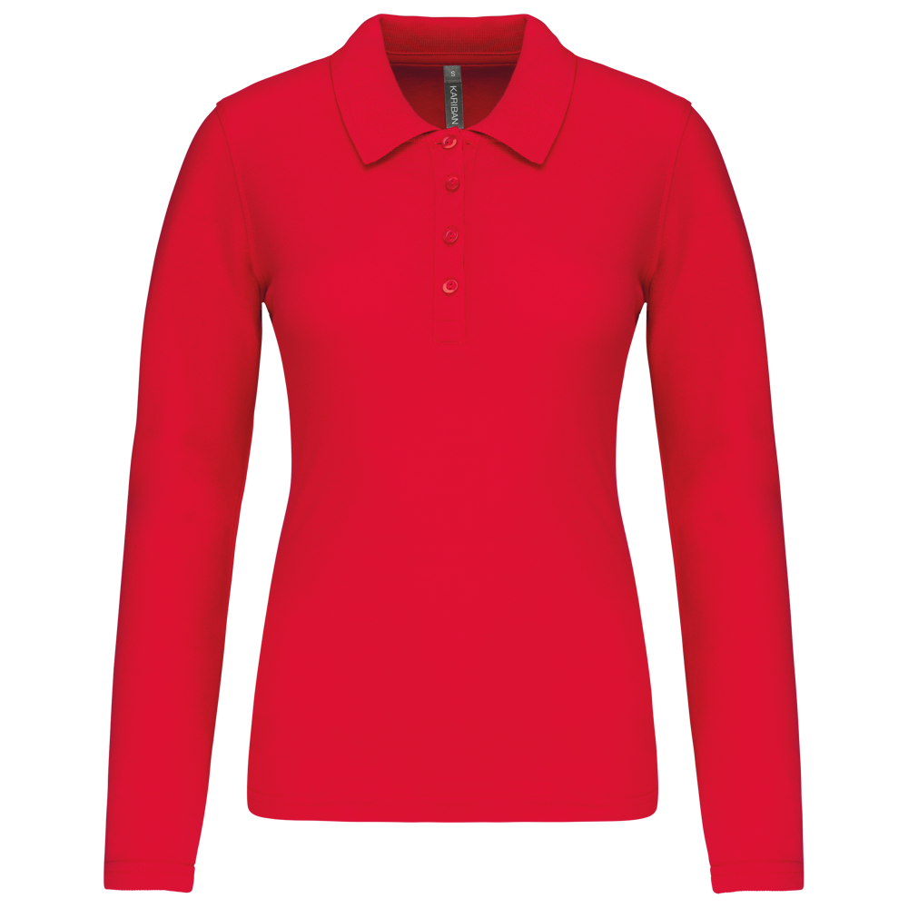 - Damen Langarm-Polohemd. Baumwollpiqué - Red