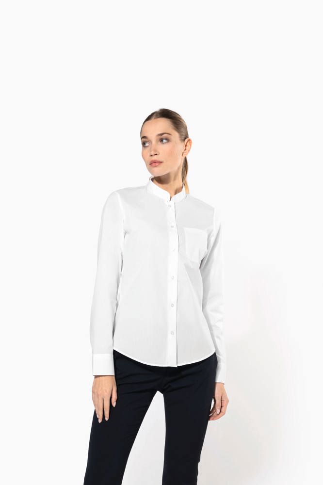 K514C - Damen hemdbluse mao-kragen langarm