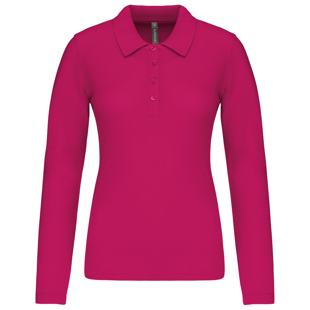 - Damen Langarm-Polohemd. Baumwollpiqué - fuchsia
