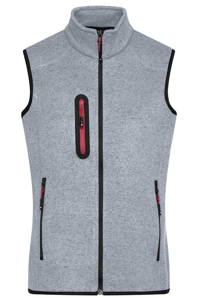 Ladies' Knitted Fleece Vest - Light-grey-melange/red (ca. Pantone 7544C
187C)