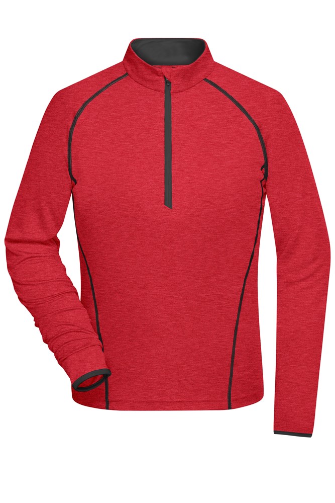 Ladies' Sports Shirt Long-Sleeved - Red-melange/titan (ca. Pantone 180C
426U)