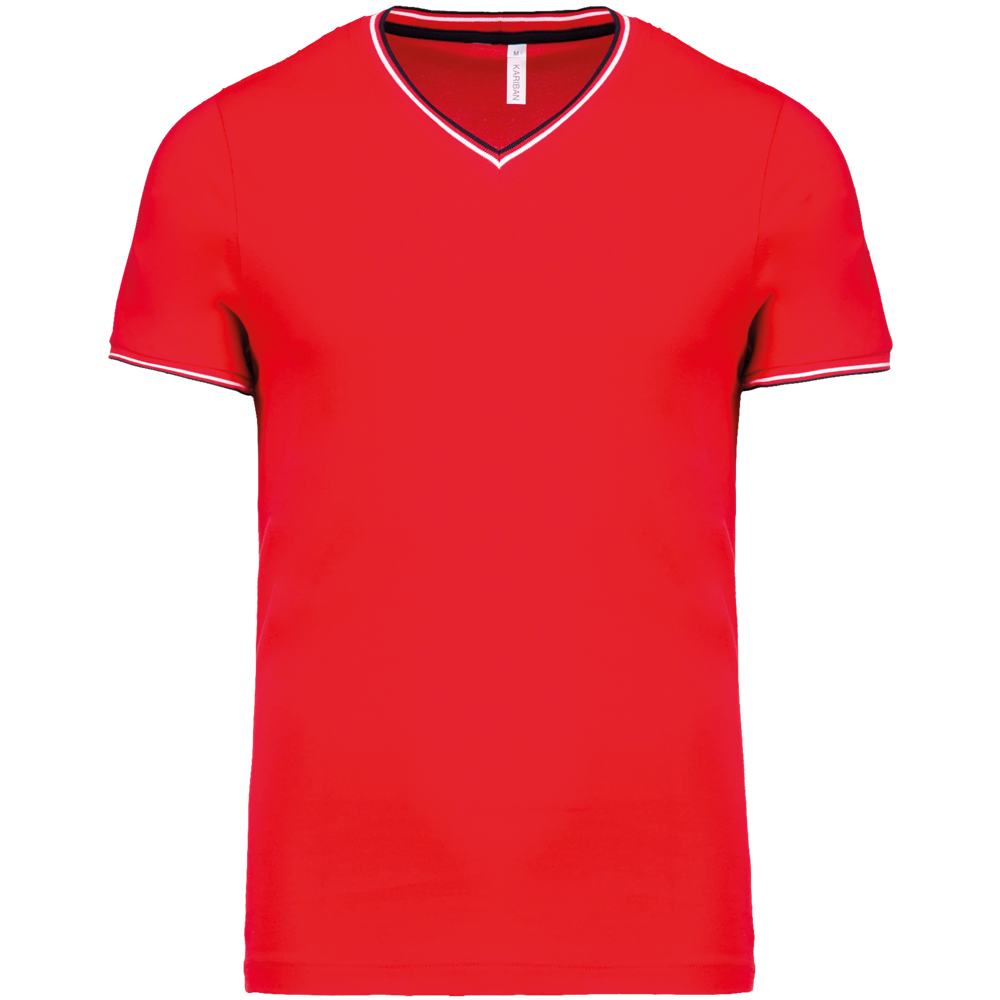 K374 - Herren T-Shirt aus Piqué-Trikot mit V-Ausschnitt - Red / Navy / White