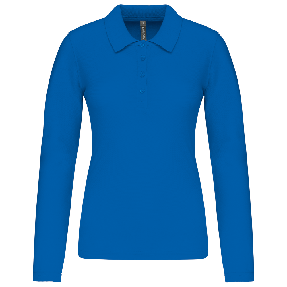 - Damen Langarm-Polohemd. Baumwollpiqué - Light Royal Blue