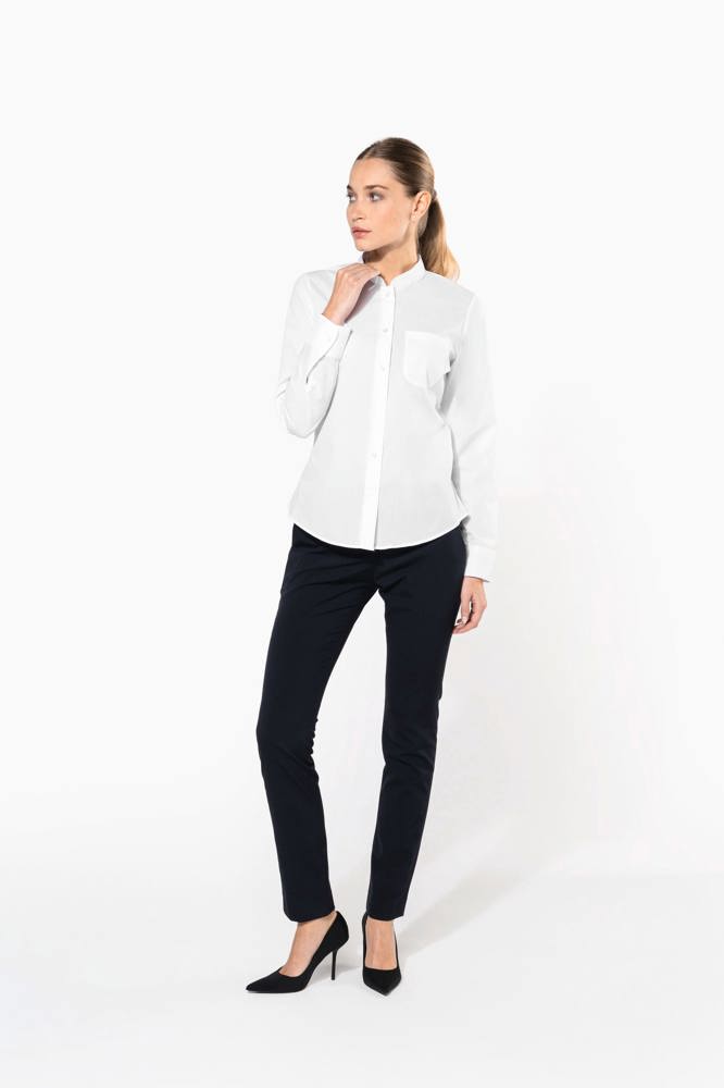 K514C - Damen hemdbluse mao-kragen langarm