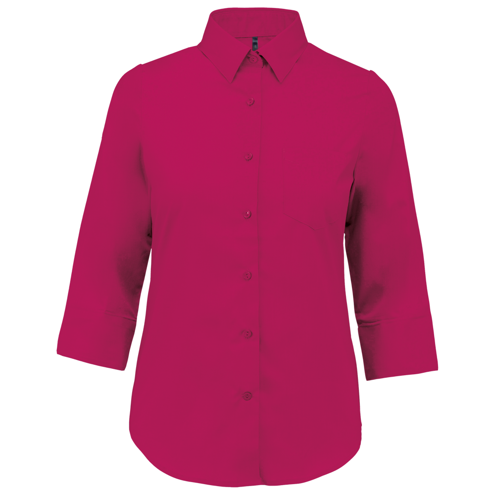 - Popeline Hemd Baumwollpolyester 3/4-Ärmel pflegeleicht für Damen - Fuchsia
