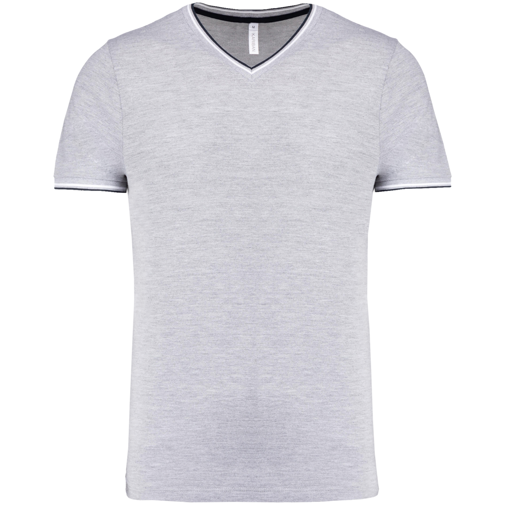K374 - Herren T-Shirt aus Piqué-Trikot mit V-Ausschnitt - Oxford Grey / Navy / White