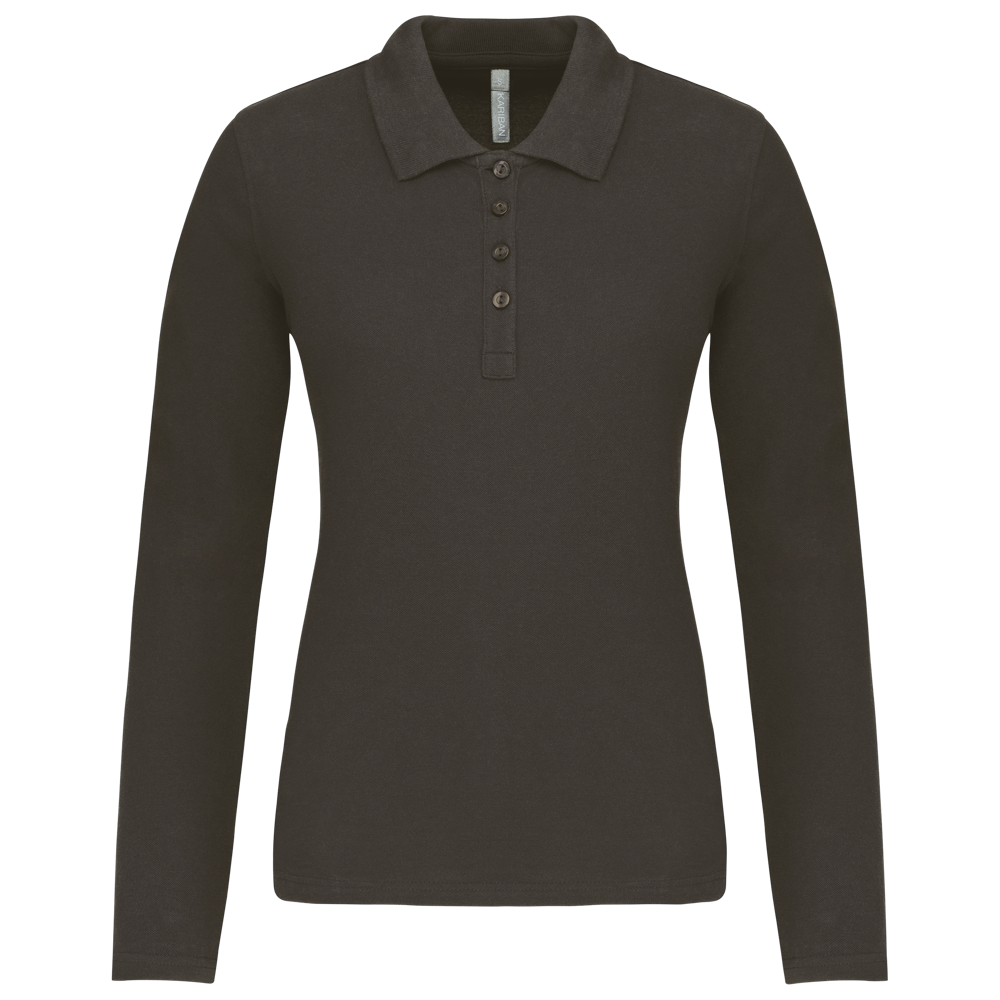 - Damen Langarm-Polohemd. Baumwollpiqué - Dark Grey