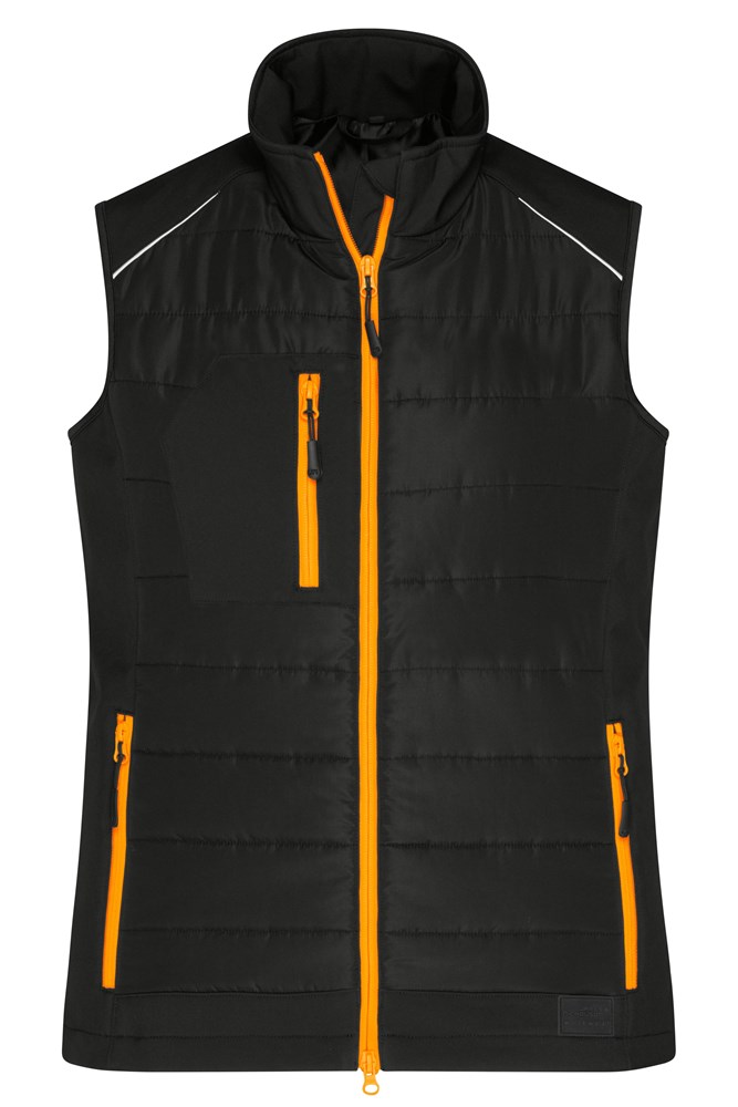 Ladies' Hybrid Vest GRS - Black/neon-orange (ca. Pantone blackC
1505C)