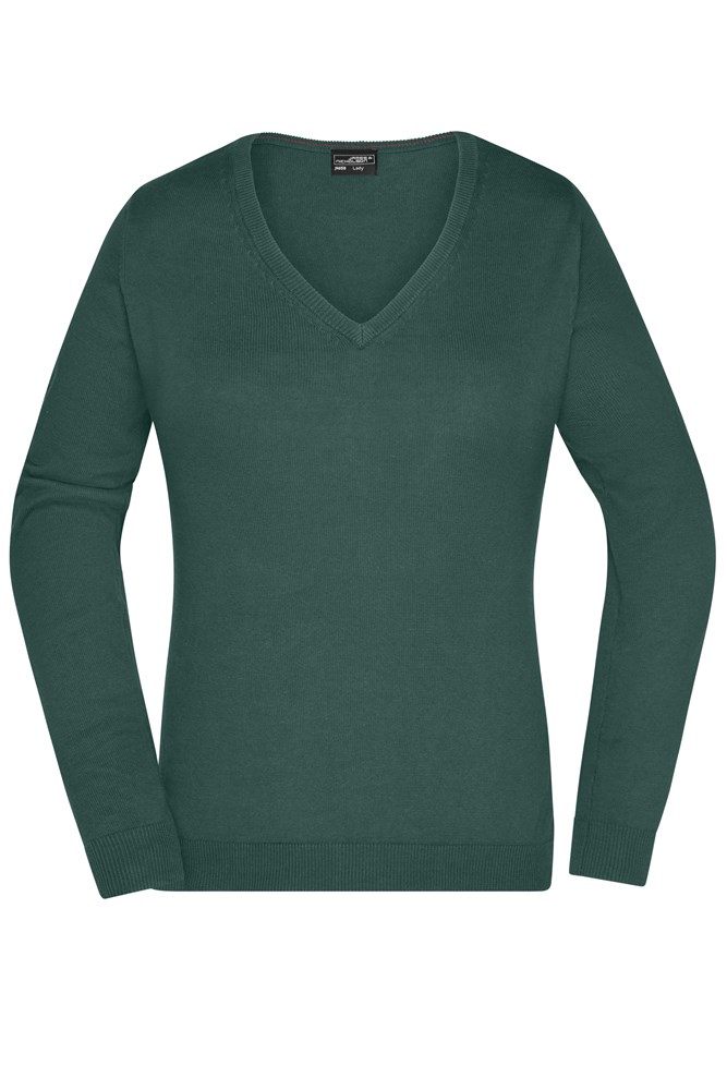 Ladies' V-Neck Pullover - Forest-green (ca. Pantone 567C)