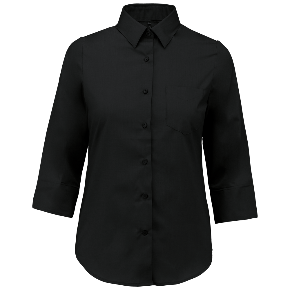 - Popeline Hemd Baumwollpolyester 3/4-Ärmel pflegeleicht für Damen - Black