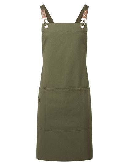 Premier Workwear - Clip ‘n’ Clasp Cross-Back Bib Apron - Olive (ca. Pantone 7763C)