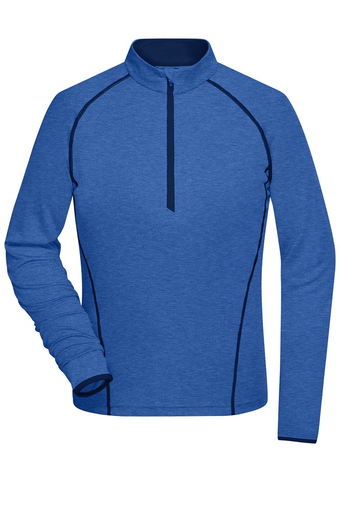 Ladies' Sports Shirt Long-Sleeved - Blue-melange/navy (ca. Pantone 659C
296C)