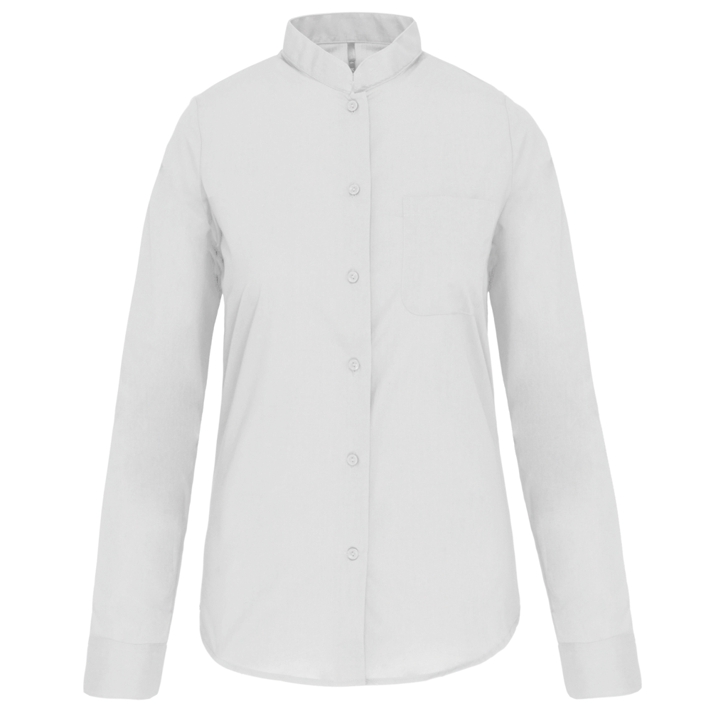 - Damen hemdbluse mao-kragen langarm - White
