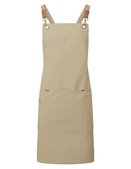 Premier Workwear - Clip ‘n’ Clasp Cross-Back Bib Apron - Khaki (ca. Pantone 7536C)