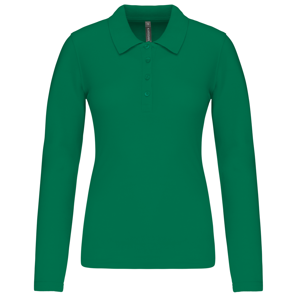 - Damen Langarm-Polohemd. Baumwollpiqué - Kelly Green